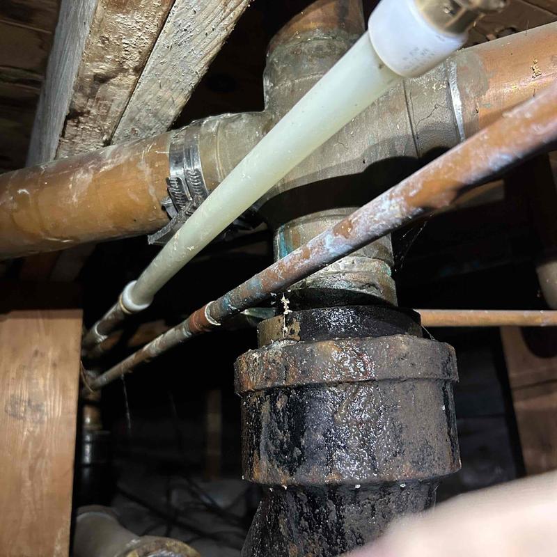 Cast iron laundry drain with copper and ABS piping leak