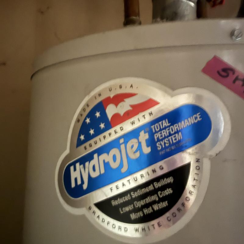 Water heater with Hydrojet performance system label Water heater with Hydrojet performance system label