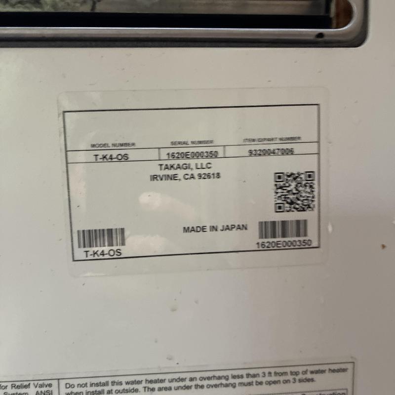 Tankless water heater label and model information Tankless water heater label and model information