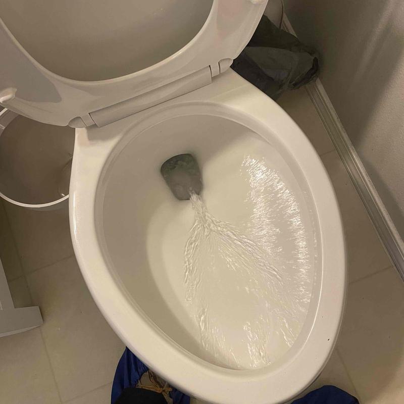 Toilet bowl flushing water flow in bathroom