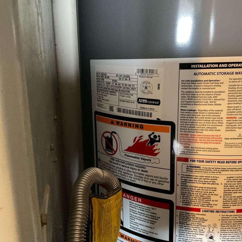 Water heater warning and safety labels with instructions
