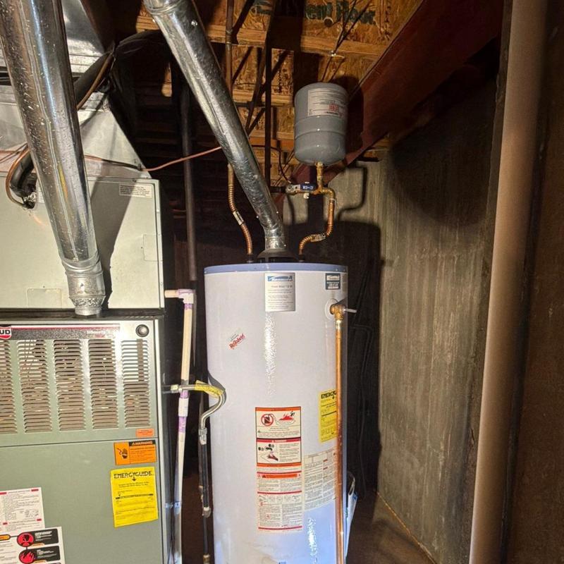 Water heater with expansion tank and furnace venting