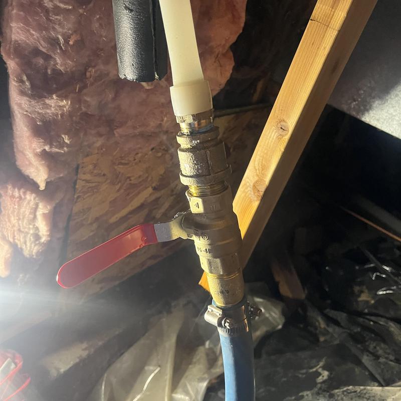 14-turn ball valve on main water line with PEX fittings