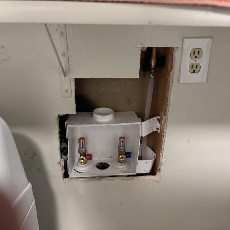 Washer box with hot and cold valve installation cutout