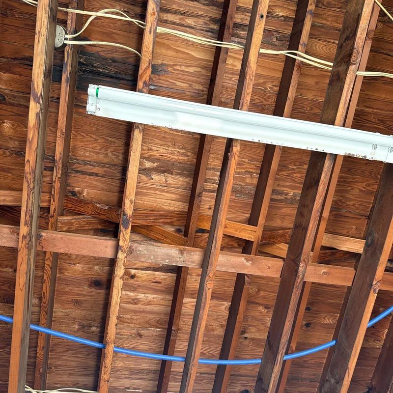 Ceiling joists and fluorescent light fixture installation