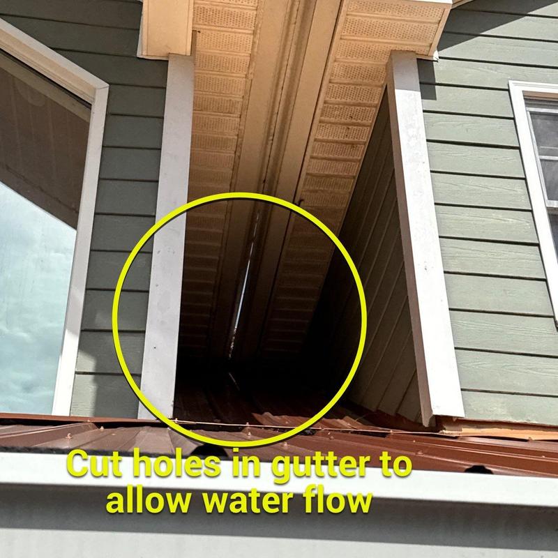Gutter with cut holes for improved water flow