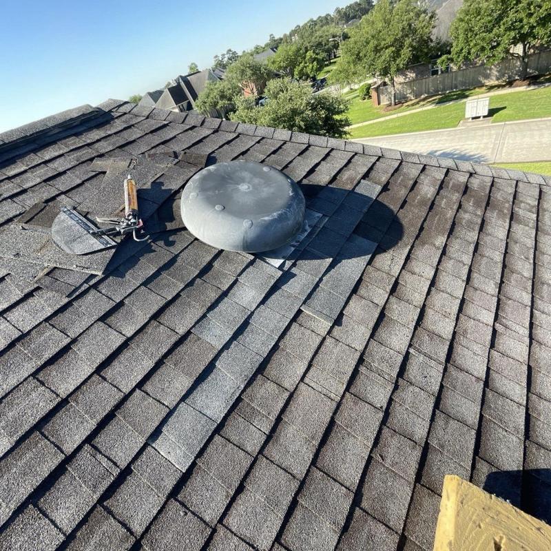 Roof vent flashing and shingle replacement on asphalt roof