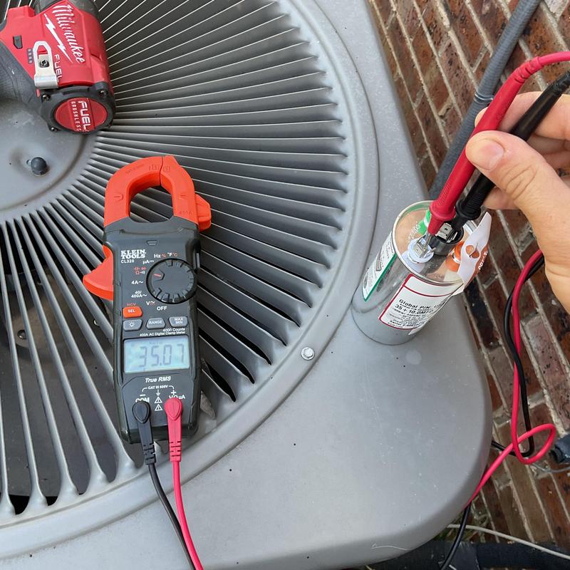 Capacitor testing on HVAC condenser unit fan