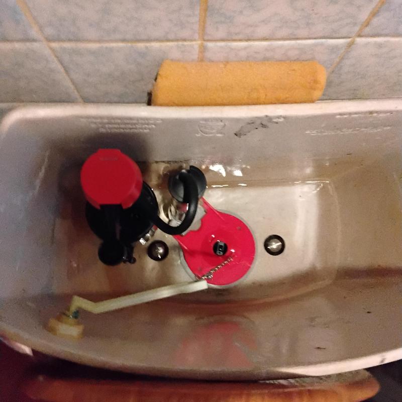 Flush valve and fill valve inside toilet tank