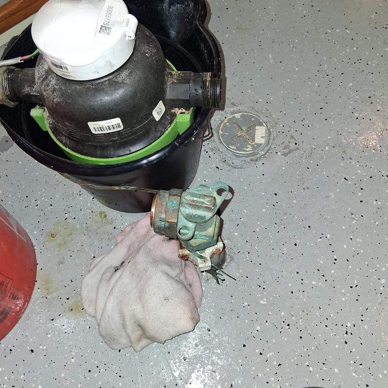 Water softener bypass valve on basement floor
