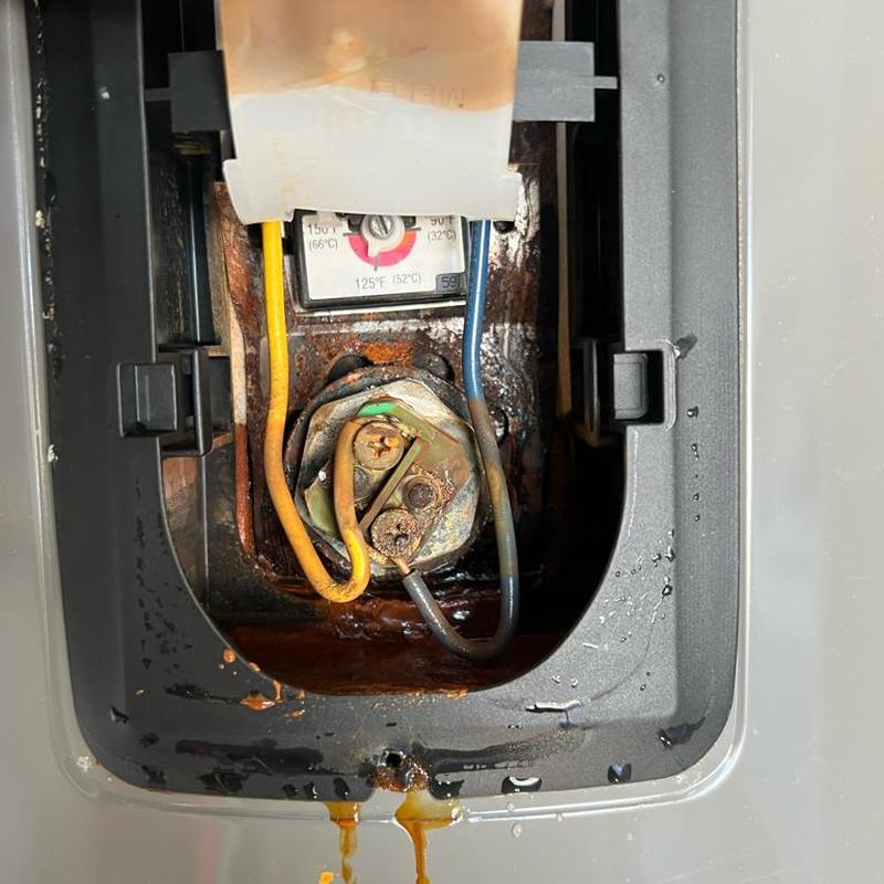 Electric water heater heating element corrosion and leak