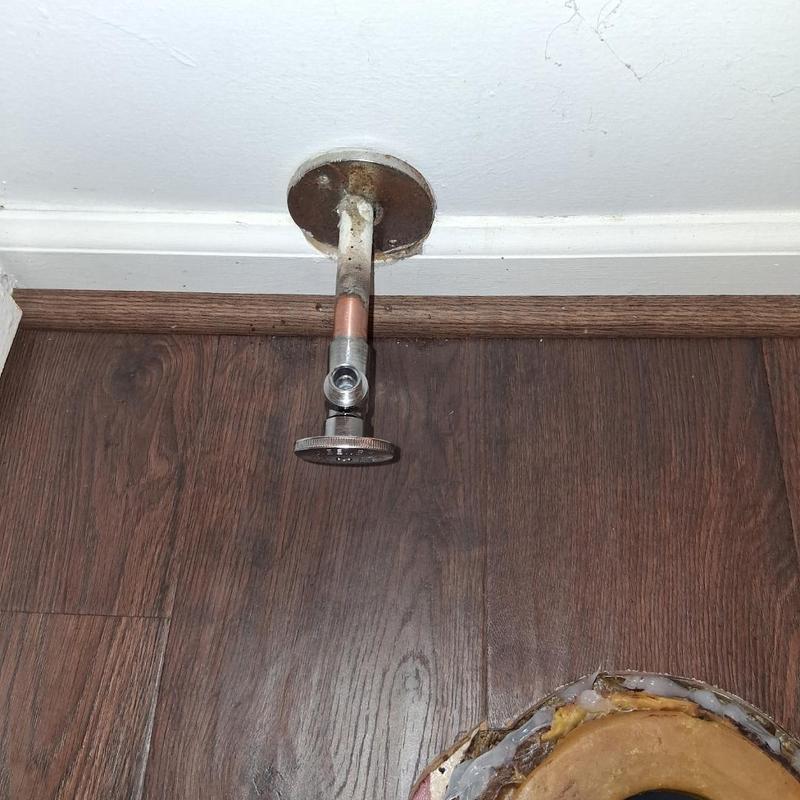 Toilet water supply valve with exposed flange and flange ring