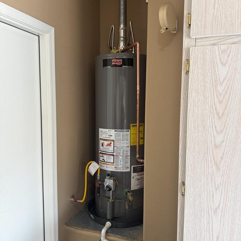 50 Gallon Ruud Gas Water Heater in Utility Closet 50 Gallon Ruud Gas Water Heater in Utility Closet
