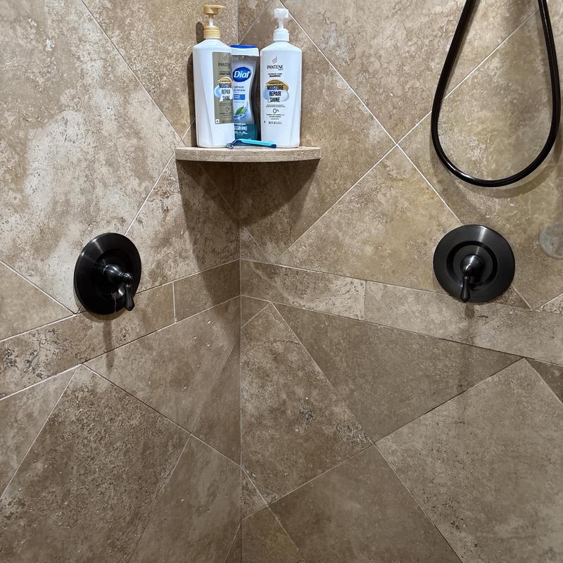 Price Pfister shower valve and controls in tile shower Price Pfister shower valve and controls in tile shower