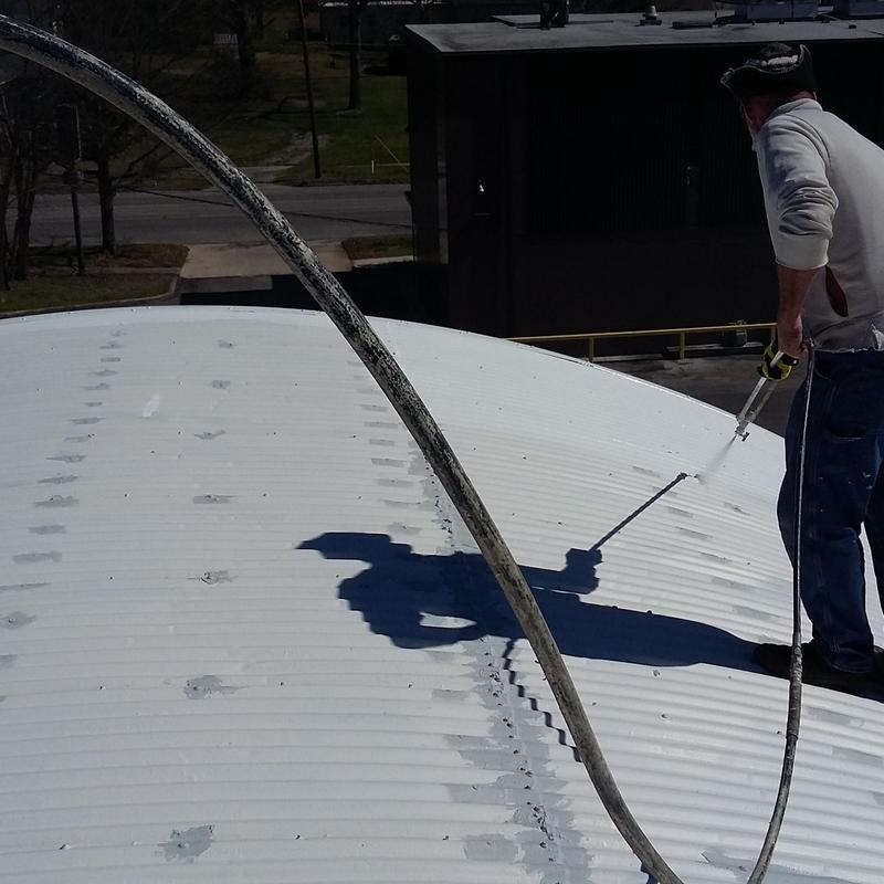 Elastomeric roof coating application on metal roof Elastomeric roof coating application on metal roof