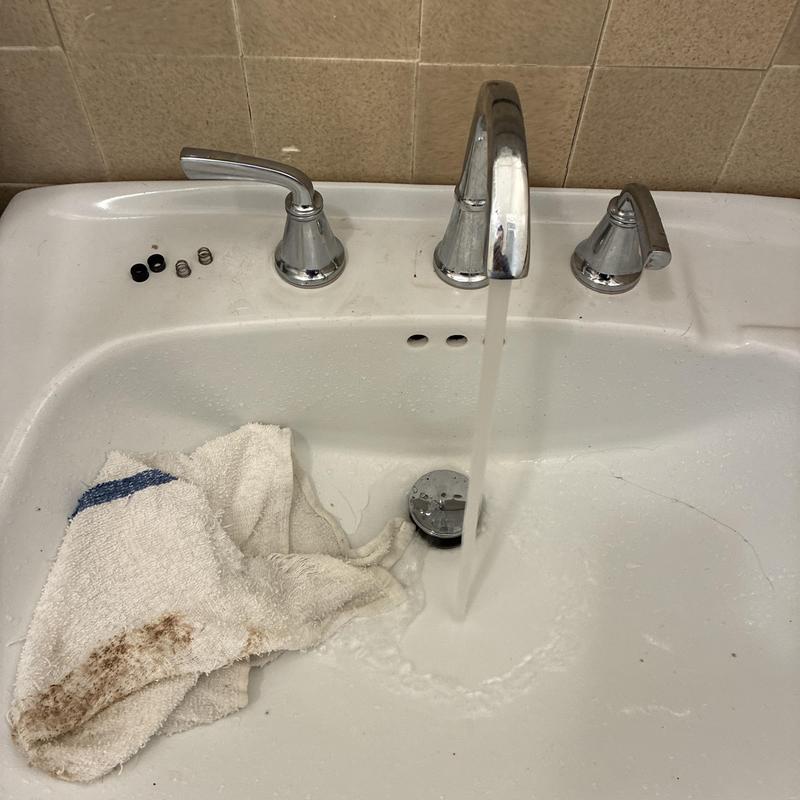 Delta widespread faucet with running water after repair Delta widespread faucet with running water after repair