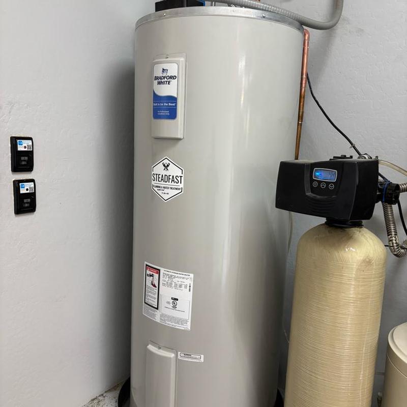 80-gallon Bradford White water heater with control valves