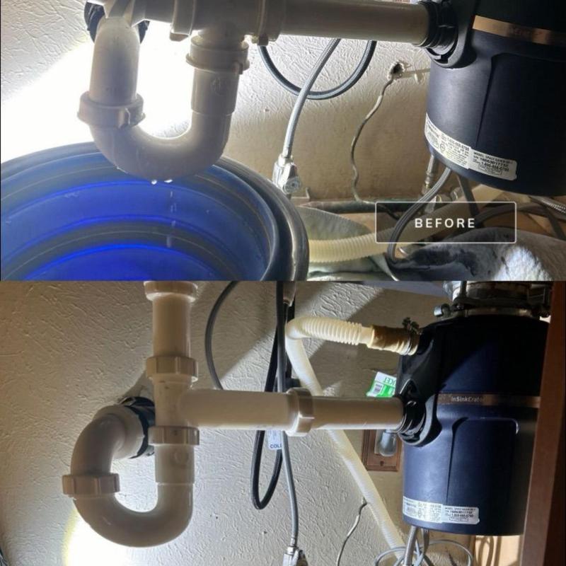 Sink drain tubing with proper fitting and drainage setup