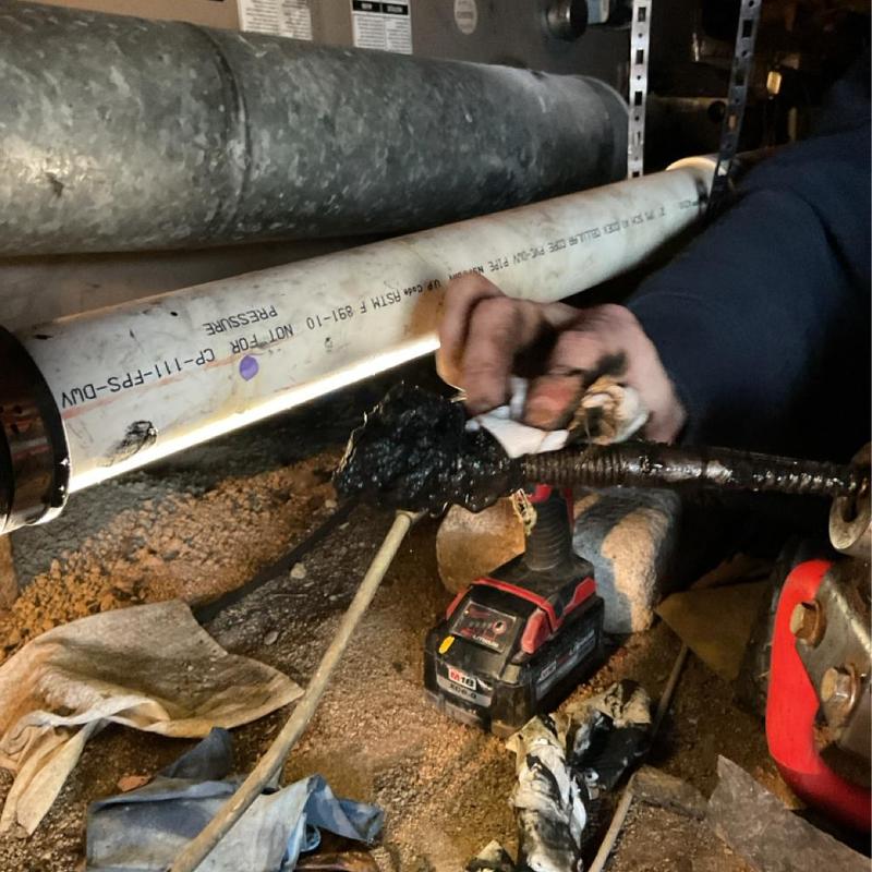 Main sewer line clogged with grease and wipes removal Main sewer line clogged with grease and wipes removal