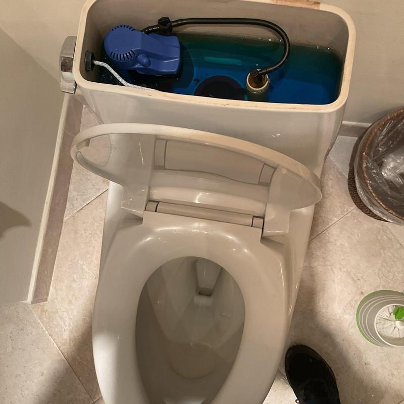 Toilet tank interior with flush valve and fill valve components