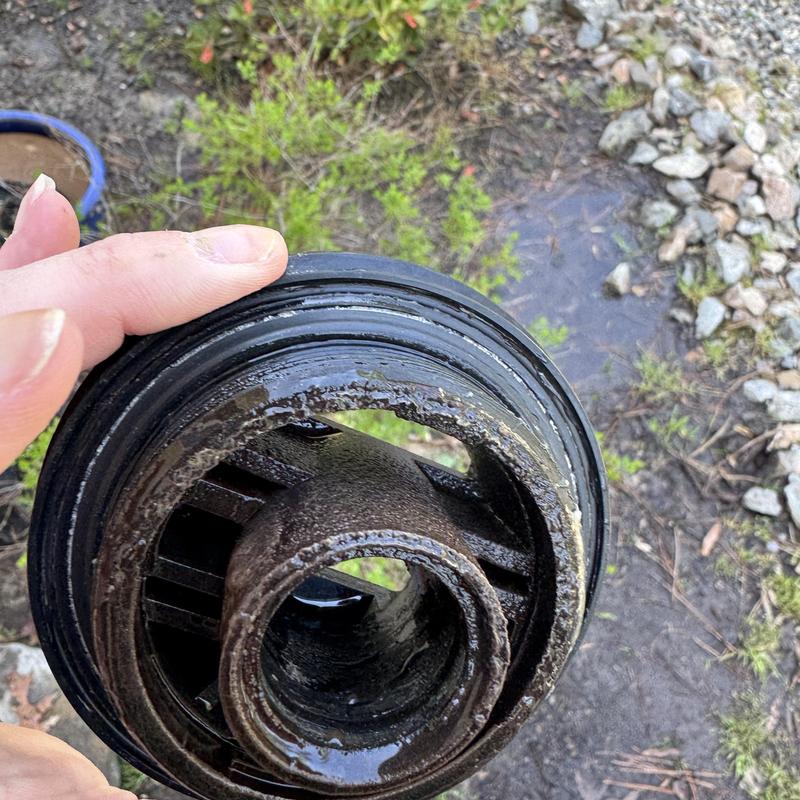 Water filtration tank cap with sediment buildup Water filtration tank cap with sediment buildup