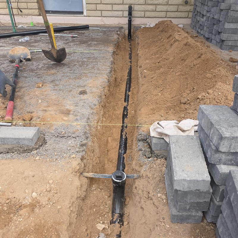 Kitchen drain ABS piping replaced at lower grade trench