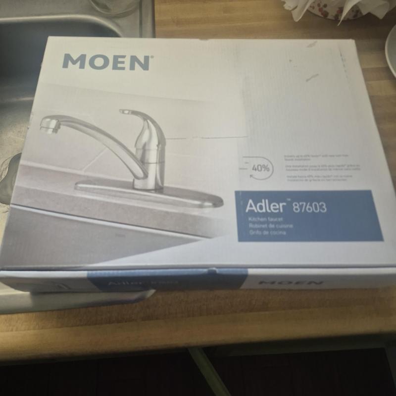 Kitchen faucet Moen Adler model in box on counter Kitchen faucet Moen Adler model in box on counter