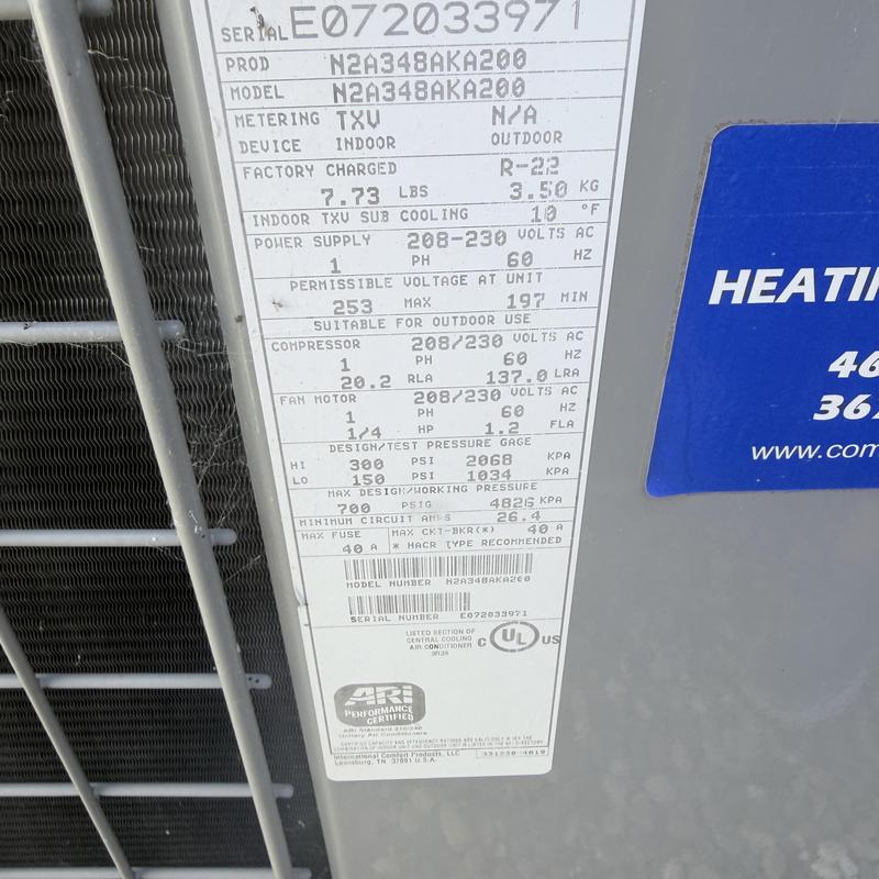 Air conditioning condenser specification label close-up
