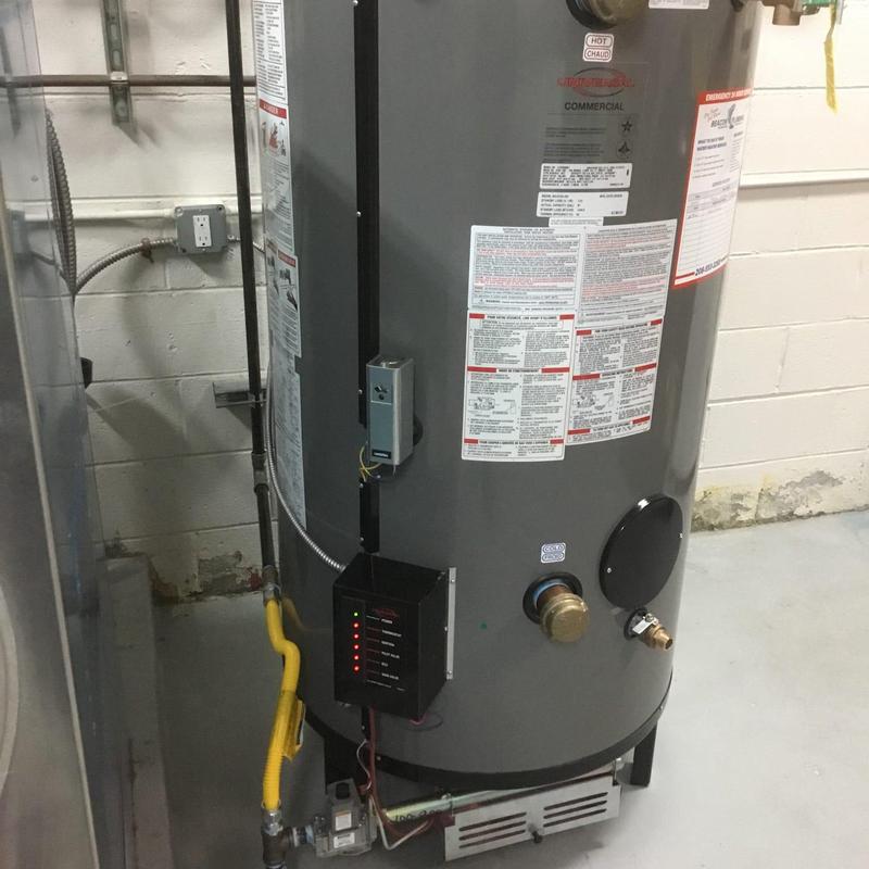 Commercial gas water heater with new venting installation