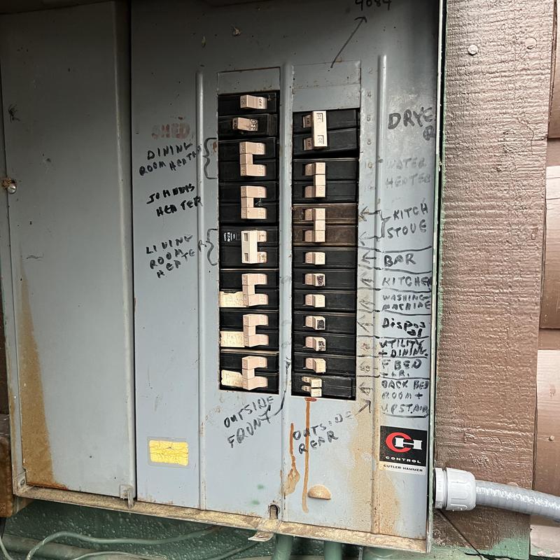 Electrical breaker panel with labeled circuit breakers Electrical breaker panel with labeled circuit breakers