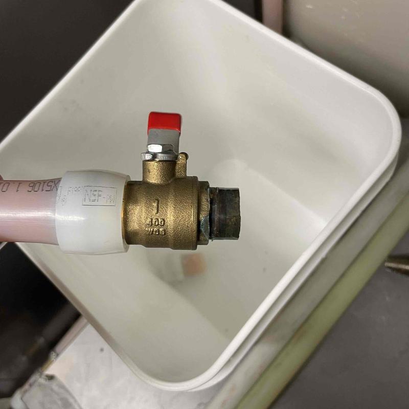 1-inch PEX ball valve installed on geothermal system pipe
