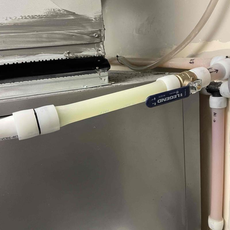 Pex ball valve on geothermal heating system pipe