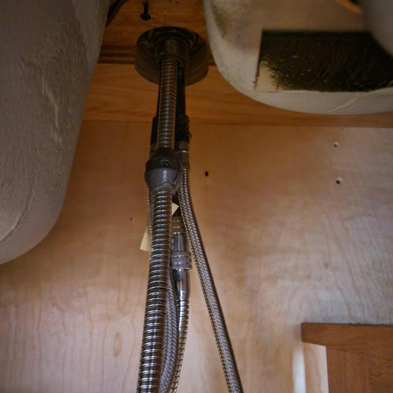 Kitchen faucet braided supply lines and shut-off valves under sink Kitchen faucet braided supply lines and shut-off valves under sink