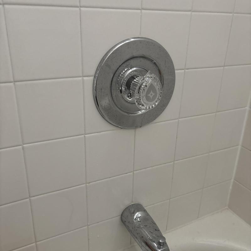 Shower valve handle with chrome escutcheon plate Shower valve handle with chrome escutcheon plate