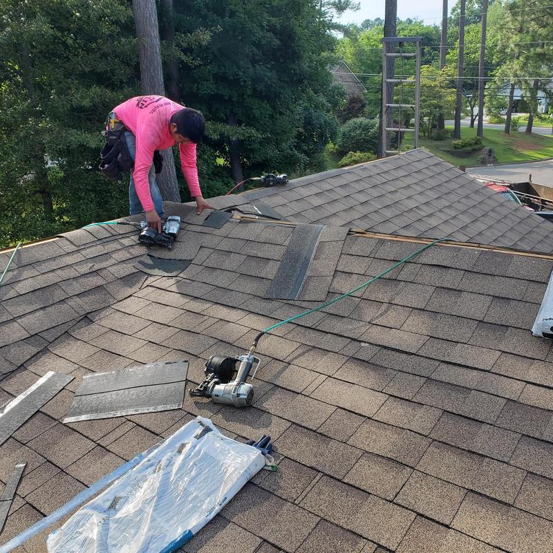 Architectural shingle roof installation with nail guns