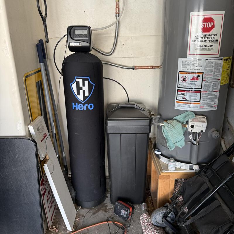 Hero water softener system next to water heater Hero water softener system next to water heater