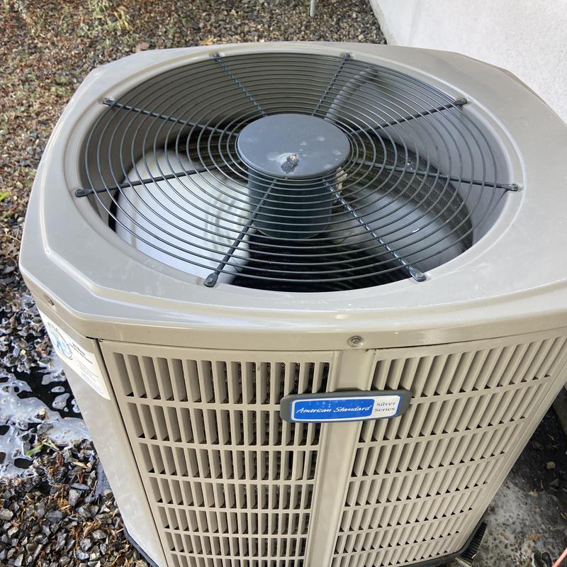 Outdoor air conditioner condenser clogged with debris