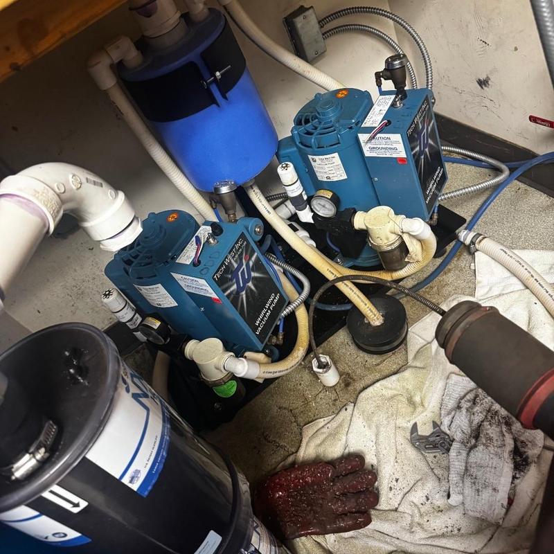 Vacuum suction line snaking at dentist office blockage