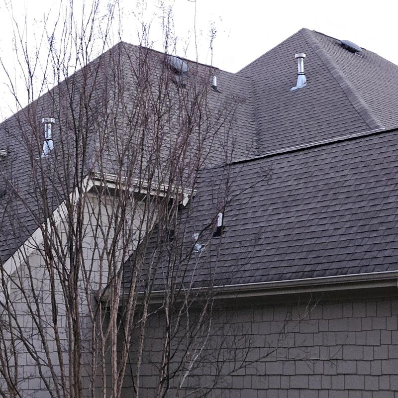 Architectural shingle roof with vents and dormers