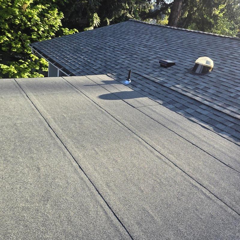 Asphalt shingle and flat roof installation with vents
