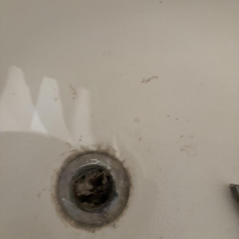 Tub shower drain clogged with debris inside basin Tub shower drain clogged with debris inside basin