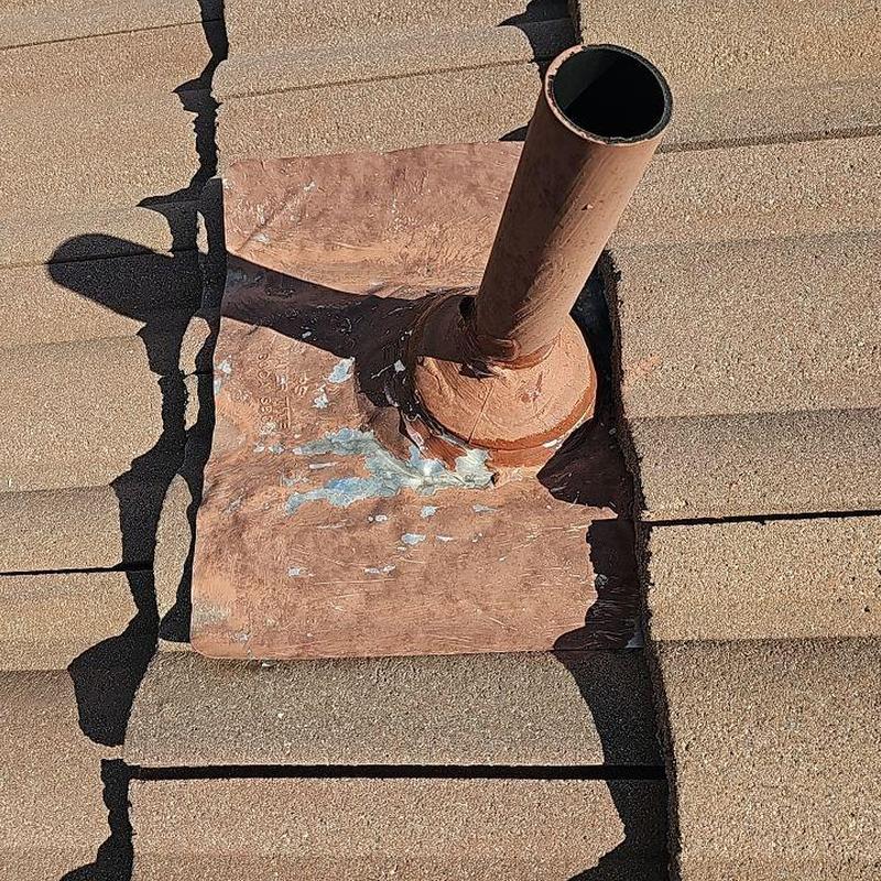 Tile roof vent pipe flashing with sealant applied Tile roof vent pipe flashing with sealant applied