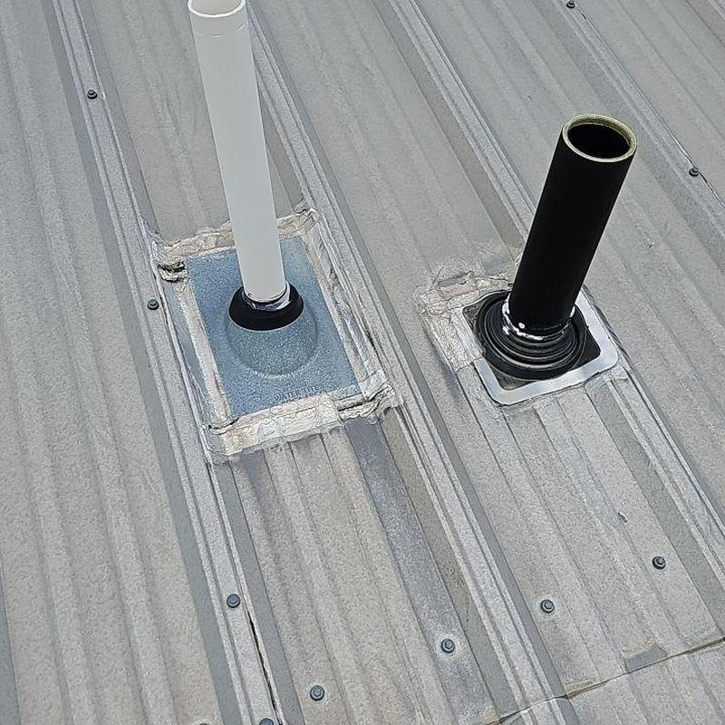 Metal roof pipe jack sealing on panel roof Metal roof pipe jack sealing on panel roof