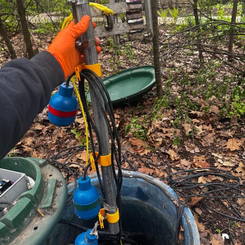 Float tree installation in sump pump pit with wiring