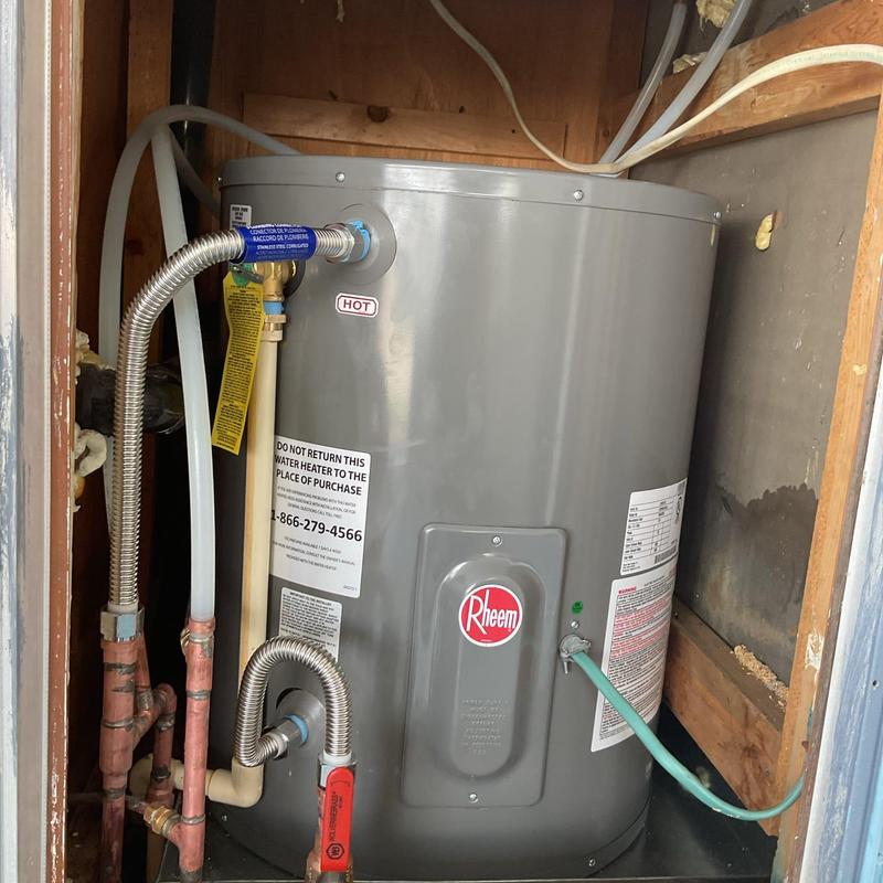 Rheem 20-gallon electric water heater installed