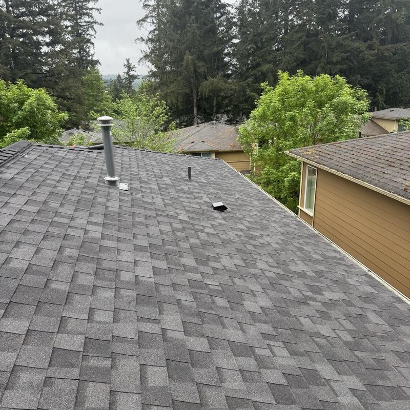 Asphalt shingle roof with vents and clean surface