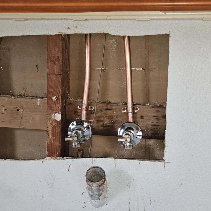 Copper water lines for laundry hookups in wall