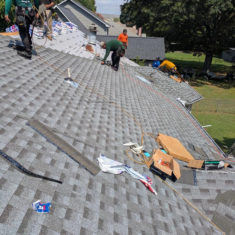 GAFHDZ asphalt shingles roof installation with chimney cap