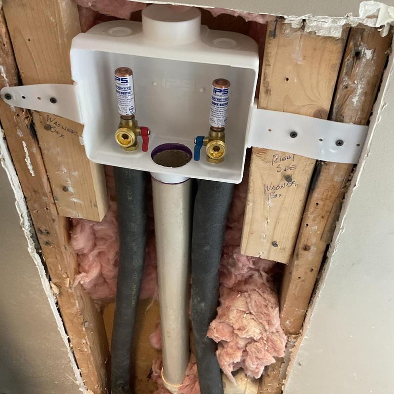 Washing machine box with water shutoff valves Washing machine box with water shutoff valves