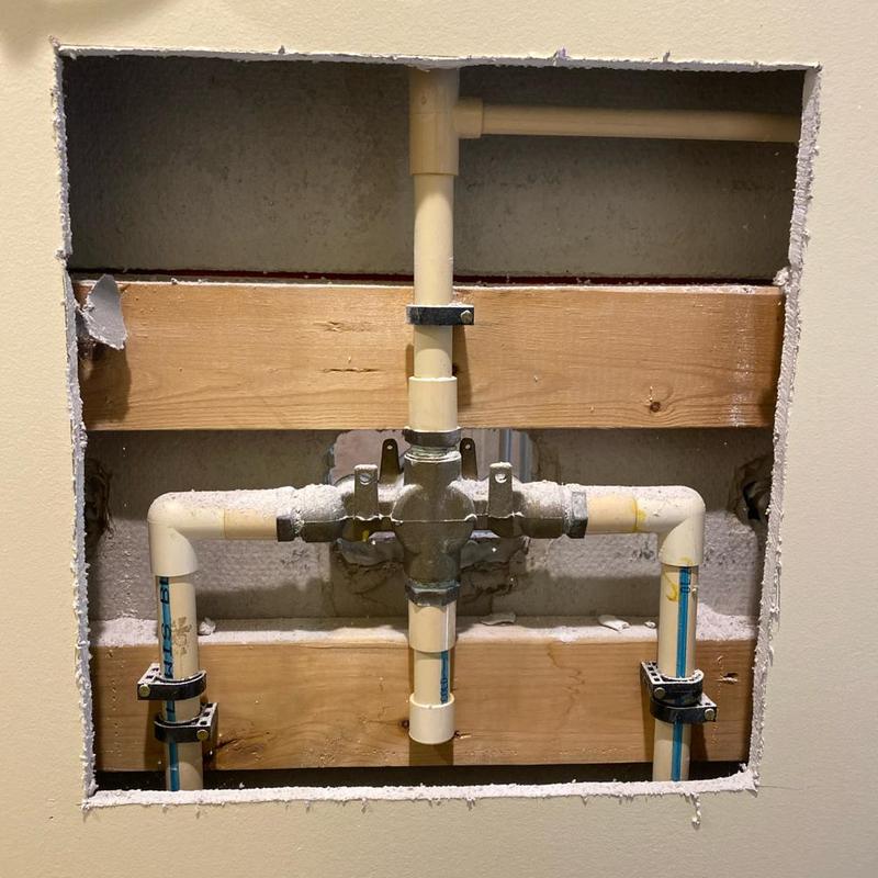 Santec shower valve with PVC plumbing in wall cavity Santec shower valve with PVC plumbing in wall cavity